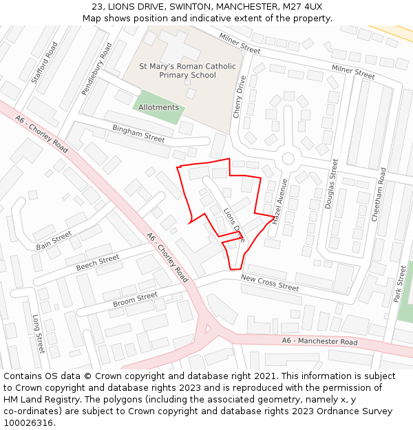 23, LIONS DRIVE, SWINTON, MANCHESTER, M27 4UX: Location map and indicative extent of plot