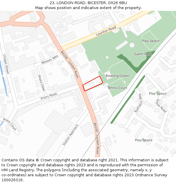 23, LONDON ROAD, BICESTER, OX26 6BU: Location map and indicative extent of plot