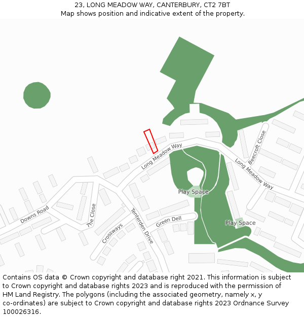 23, LONG MEADOW WAY, CANTERBURY, CT2 7BT: Location map and indicative extent of plot