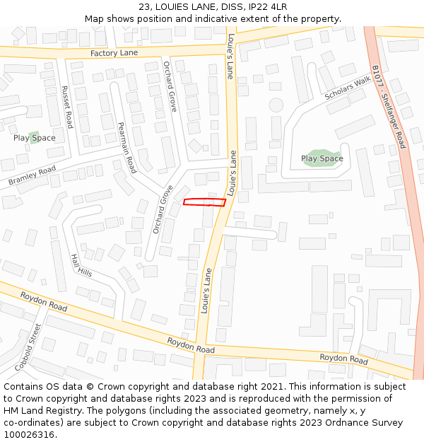 23, LOUIES LANE, DISS, IP22 4LR: Location map and indicative extent of plot