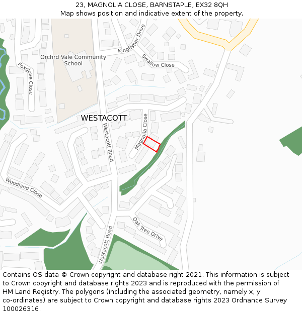 23, MAGNOLIA CLOSE, BARNSTAPLE, EX32 8QH: Location map and indicative extent of plot