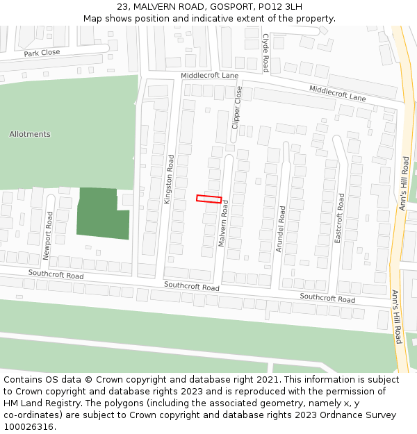 23, MALVERN ROAD, GOSPORT, PO12 3LH: Location map and indicative extent of plot