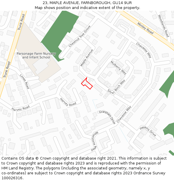 23, MAPLE AVENUE, FARNBOROUGH, GU14 9UR: Location map and indicative extent of plot