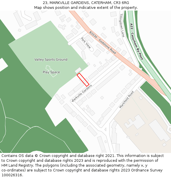 23, MARKVILLE GARDENS, CATERHAM, CR3 6RG: Location map and indicative extent of plot