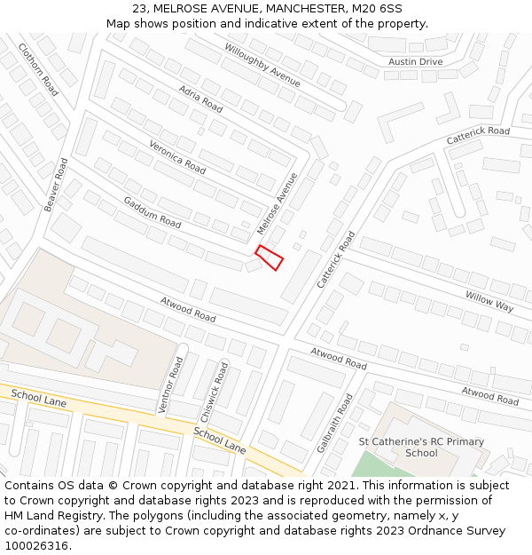 23, MELROSE AVENUE, MANCHESTER, M20 6SS: Location map and indicative extent of plot