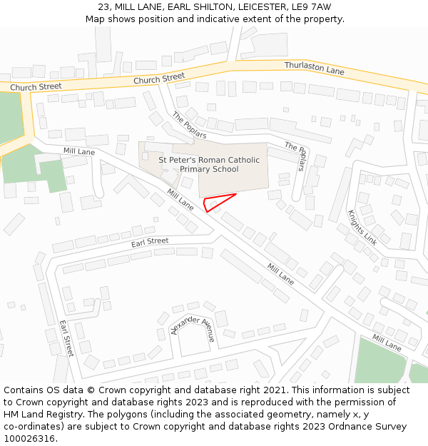 23, MILL LANE, EARL SHILTON, LEICESTER, LE9 7AW: Location map and indicative extent of plot