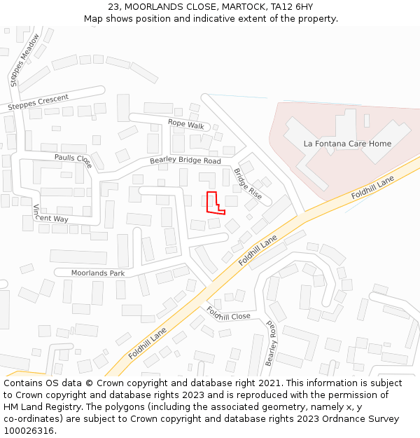 23, MOORLANDS CLOSE, MARTOCK, TA12 6HY: Location map and indicative extent of plot