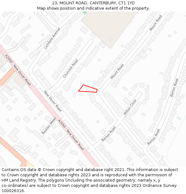 23, MOUNT ROAD, CANTERBURY, CT1 1YD: Location map and indicative extent of plot