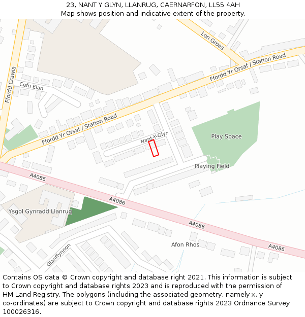 23, NANT Y GLYN, LLANRUG, CAERNARFON, LL55 4AH: Location map and indicative extent of plot