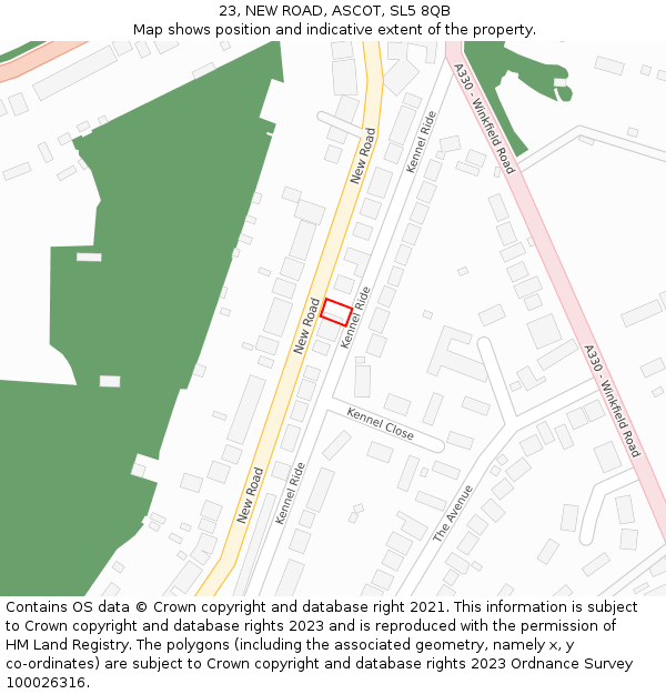 23, NEW ROAD, ASCOT, SL5 8QB: Location map and indicative extent of plot