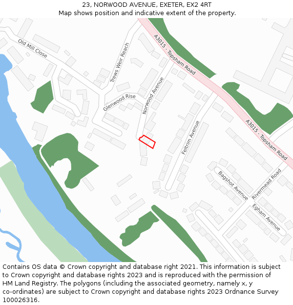 23, NORWOOD AVENUE, EXETER, EX2 4RT: Location map and indicative extent of plot