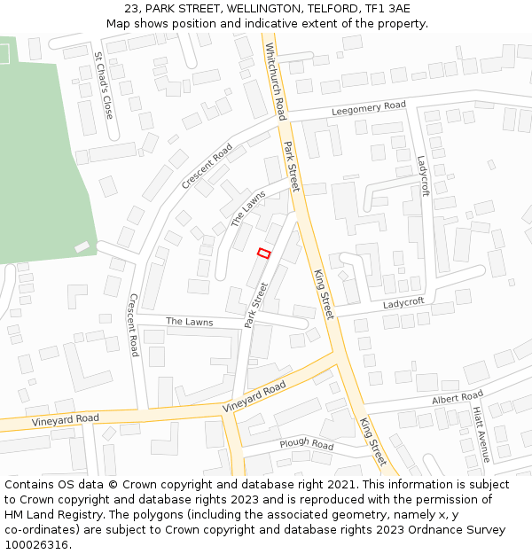 23, PARK STREET, WELLINGTON, TELFORD, TF1 3AE: Location map and indicative extent of plot