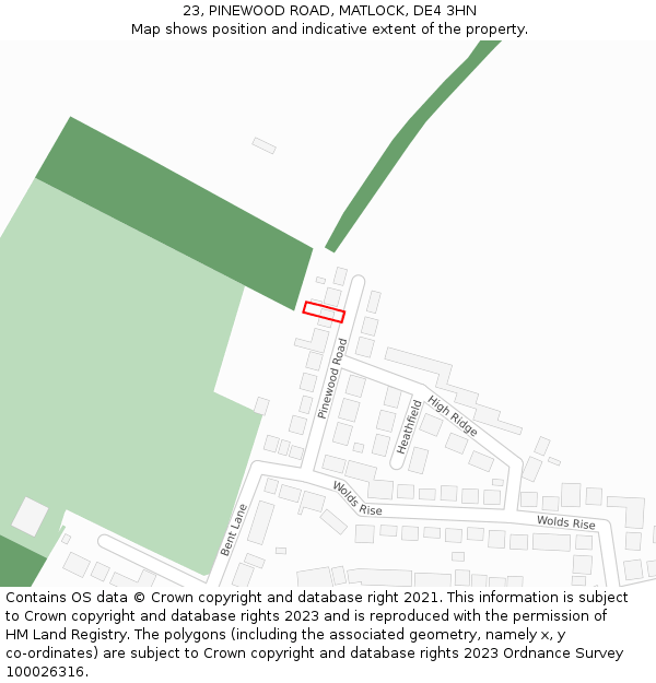 23, PINEWOOD ROAD, MATLOCK, DE4 3HN: Location map and indicative extent of plot