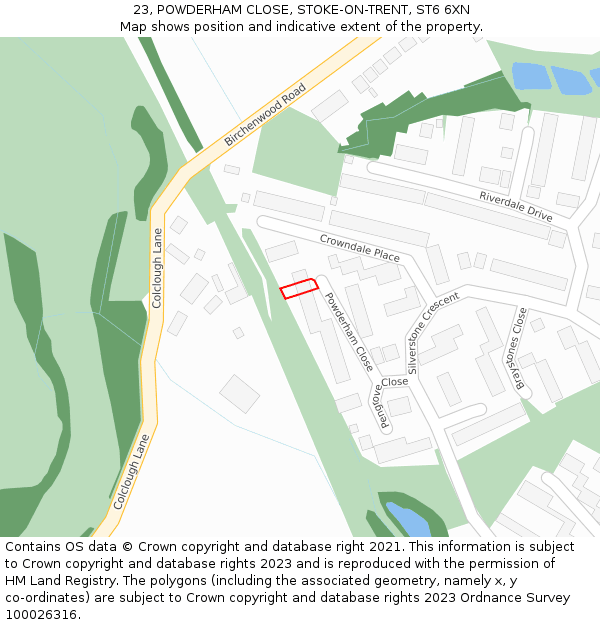 23, POWDERHAM CLOSE, STOKE-ON-TRENT, ST6 6XN: Location map and indicative extent of plot