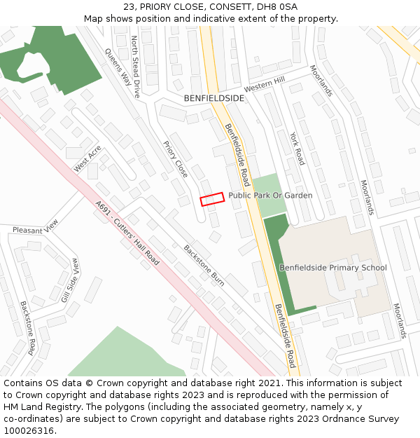 23, PRIORY CLOSE, CONSETT, DH8 0SA: Location map and indicative extent of plot