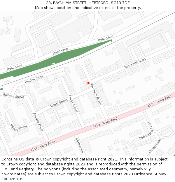 23, RAYNHAM STREET, HERTFORD, SG13 7DE: Location map and indicative extent of plot