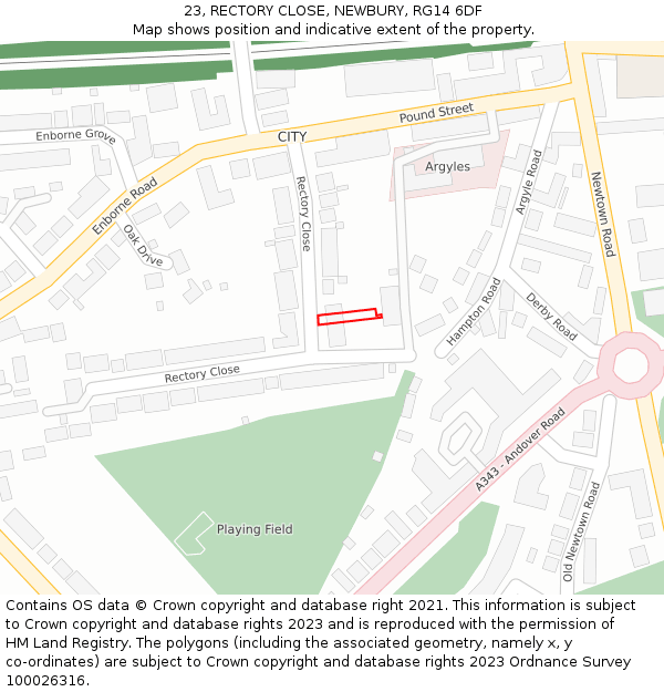 23, RECTORY CLOSE, NEWBURY, RG14 6DF: Location map and indicative extent of plot