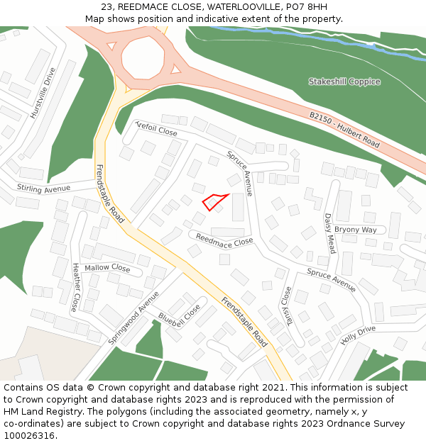 23, REEDMACE CLOSE, WATERLOOVILLE, PO7 8HH: Location map and indicative extent of plot