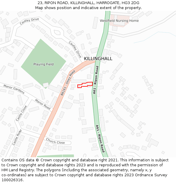 23, RIPON ROAD, KILLINGHALL, HARROGATE, HG3 2DG: Location map and indicative extent of plot