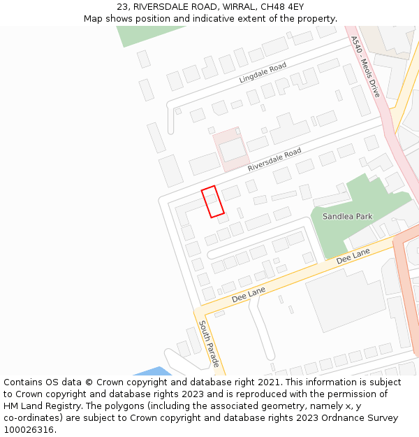 23, RIVERSDALE ROAD, WIRRAL, CH48 4EY: Location map and indicative extent of plot