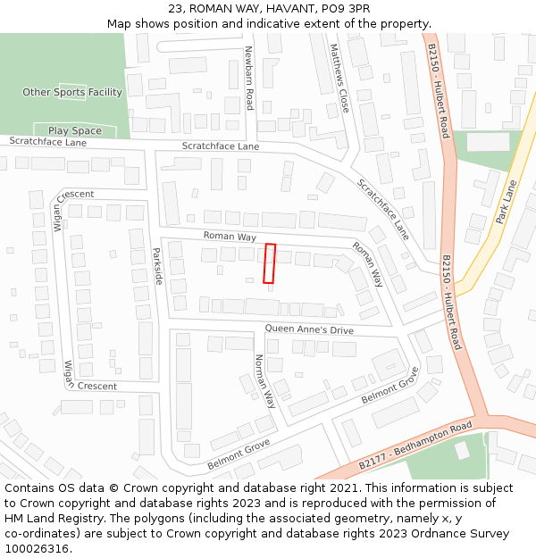 23, ROMAN WAY, HAVANT, PO9 3PR: Location map and indicative extent of plot