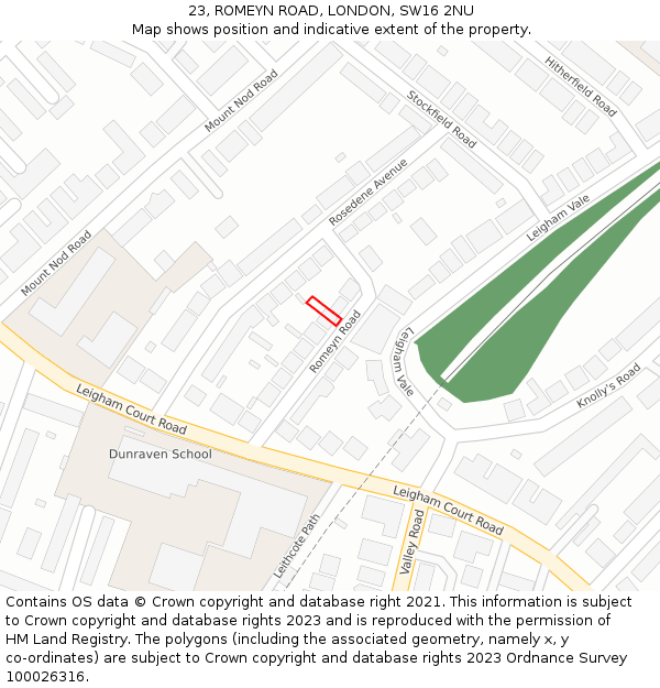 23, ROMEYN ROAD, LONDON, SW16 2NU: Location map and indicative extent of plot