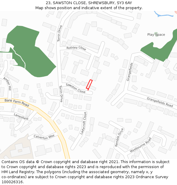 23, SAWSTON CLOSE, SHREWSBURY, SY3 6AY: Location map and indicative extent of plot