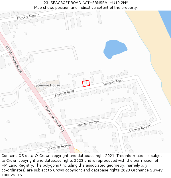 23, SEACROFT ROAD, WITHERNSEA, HU19 2NY: Location map and indicative extent of plot