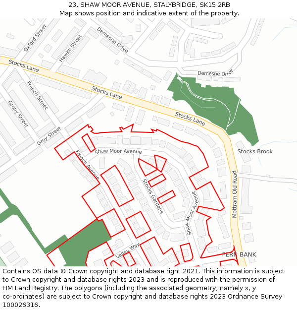 23, SHAW MOOR AVENUE, STALYBRIDGE, SK15 2RB: Location map and indicative extent of plot