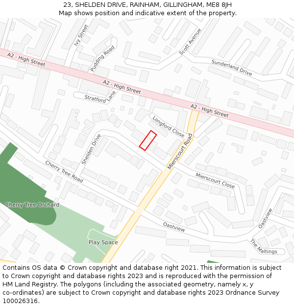 23, SHELDEN DRIVE, RAINHAM, GILLINGHAM, ME8 8JH: Location map and indicative extent of plot