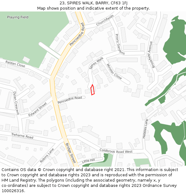 23, SPIRES WALK, BARRY, CF63 1FJ: Location map and indicative extent of plot