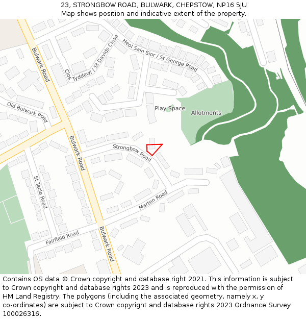 23, STRONGBOW ROAD, BULWARK, CHEPSTOW, NP16 5JU: Location map and indicative extent of plot