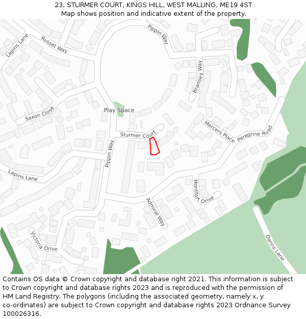 23, STURMER COURT, KINGS HILL, WEST MALLING, ME19 4ST: Location map and indicative extent of plot