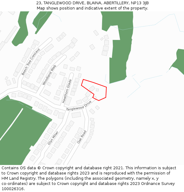 23, TANGLEWOOD DRIVE, BLAINA, ABERTILLERY, NP13 3JB: Location map and indicative extent of plot