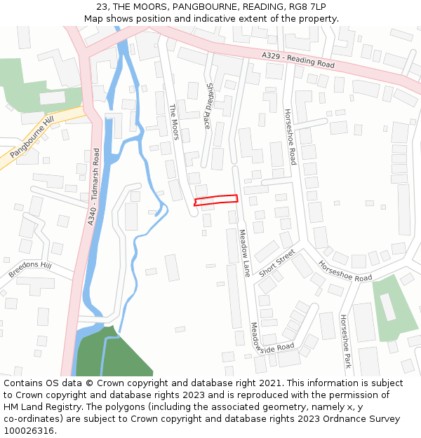 23, THE MOORS, PANGBOURNE, READING, RG8 7LP: Location map and indicative extent of plot