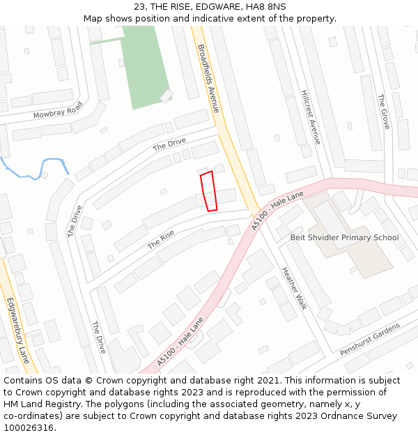 23, THE RISE, EDGWARE, HA8 8NS: Location map and indicative extent of plot