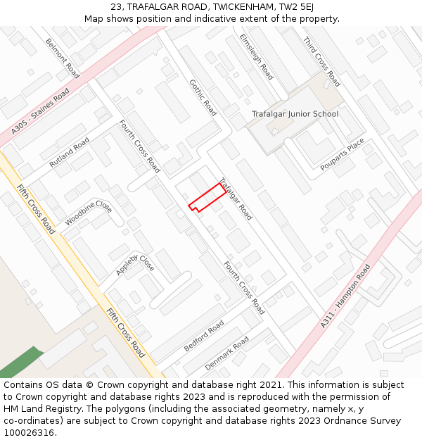 23, TRAFALGAR ROAD, TWICKENHAM, TW2 5EJ: Location map and indicative extent of plot