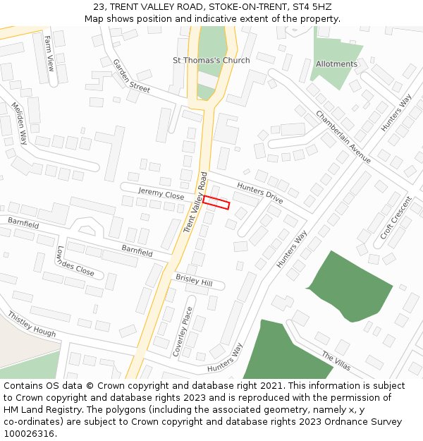 23, TRENT VALLEY ROAD, STOKE-ON-TRENT, ST4 5HZ: Location map and indicative extent of plot