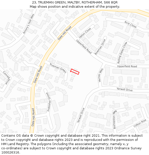 23, TRUEMAN GREEN, MALTBY, ROTHERHAM, S66 8QR: Location map and indicative extent of plot