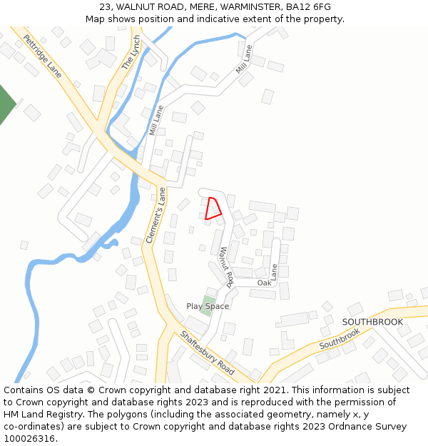 23, WALNUT ROAD, MERE, WARMINSTER, BA12 6FG: Location map and indicative extent of plot