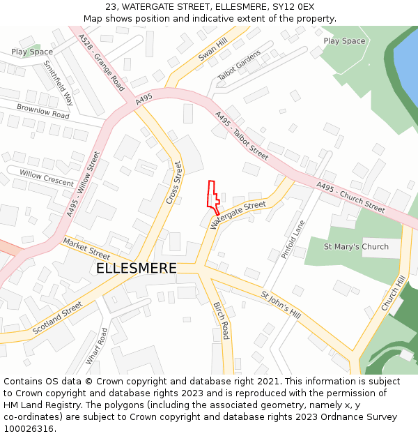 23, WATERGATE STREET, ELLESMERE, SY12 0EX: Location map and indicative extent of plot