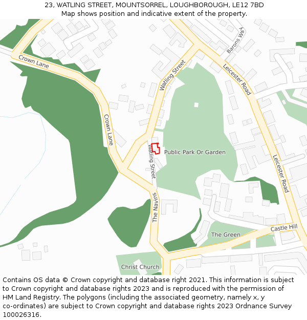 23, WATLING STREET, MOUNTSORREL, LOUGHBOROUGH, LE12 7BD: Location map and indicative extent of plot