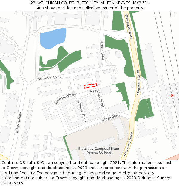 23, WELCHMAN COURT, BLETCHLEY, MILTON KEYNES, MK3 6FL: Location map and indicative extent of plot
