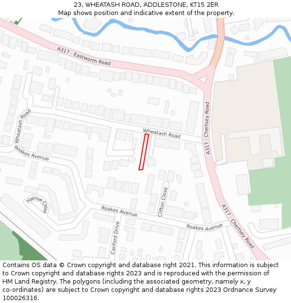 23, WHEATASH ROAD, ADDLESTONE, KT15 2ER: Location map and indicative extent of plot