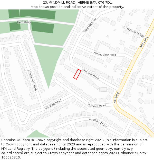 23, WINDMILL ROAD, HERNE BAY, CT6 7DL: Location map and indicative extent of plot