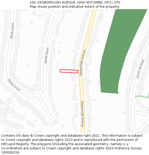 230, DESBOROUGH AVENUE, HIGH WYCOMBE, HP11 2TN: Location map and indicative extent of plot