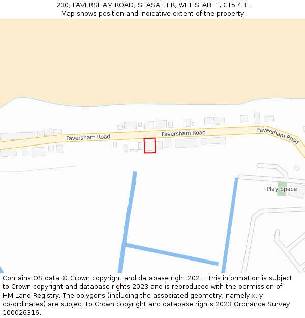 230, FAVERSHAM ROAD, SEASALTER, WHITSTABLE, CT5 4BL: Location map and indicative extent of plot