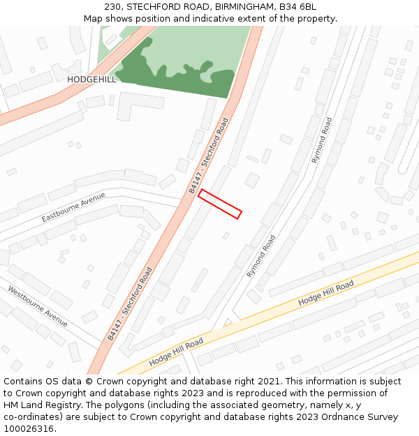 230, STECHFORD ROAD, BIRMINGHAM, B34 6BL: Location map and indicative extent of plot