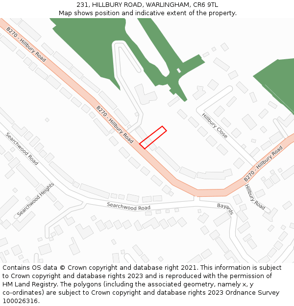 231, HILLBURY ROAD, WARLINGHAM, CR6 9TL: Location map and indicative extent of plot