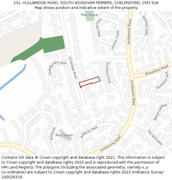 231, HULLBRIDGE ROAD, SOUTH WOODHAM FERRERS, CHELMSFORD, CM3 5LW: Location map and indicative extent of plot